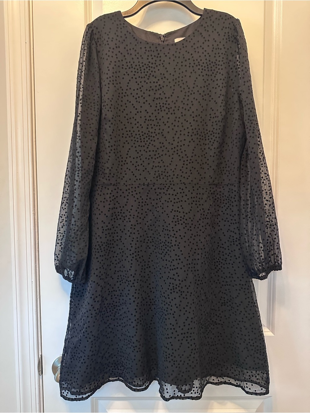 LOFT Black Swiss Dot Sheer Long Sleeve Lined Cocktail Mini Dress Size 8
